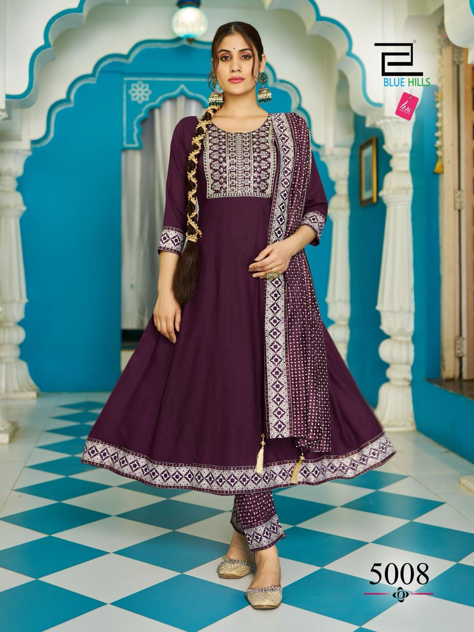 Jailer Vol 5 By Blue Hills Rayon Anarkali Kurti With Bottom Dupatta Wholesale Price In Surat

